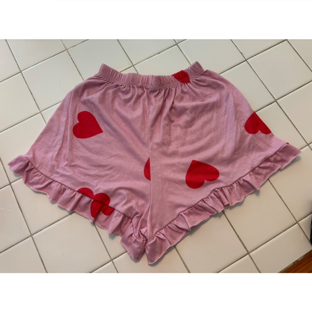 Women’s Heart Shorts ruffle holiday valentine love sexy summer pajama holiday
